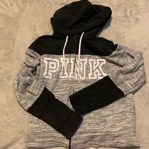 black white and grey hooded zip-up sweatshirt❕❕